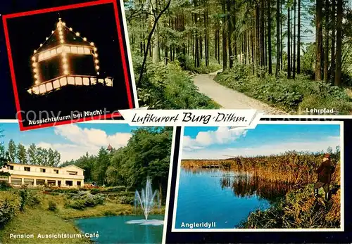 AK / Ansichtskarte Burg_Dithmarschen Aussichtsturm bei Nacht Pension Cafe Lehrpfad im Wald Angleridyll Burg Dithmarschen