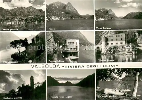 AK / Ansichtskarte Valsolda_Como_Lombardei Panorama Riviera degli Ulivi Villa Fogazzaro Dogana Italiana Caserma Finanza Santuario Tramonto Valsolda_Como_Lombardei
