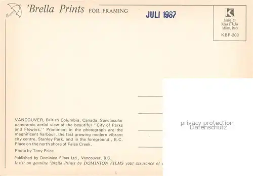 AK / Ansichtskarte Vancouver_BC_Canada City of Parks and Flowers aerial view 