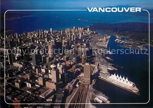 AK / Ansichtskarte Vancouver_BC_Canada Aerial view inner harbor Stanley Park Downtown skyline Canada Pavillon Expo 86 