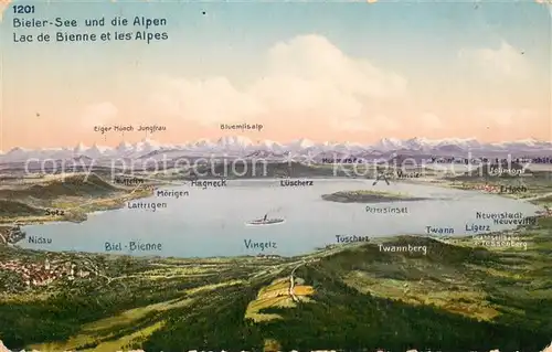 AK / Ansichtskarte Bielersee mit Eiger Moench Jungfrau und Bluemlisalp Feldpost Bielersee