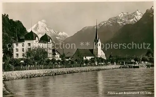 AK / Ansichtskarte Flueelen_UR mit Kirche und Bristenstock Flueelen_UR