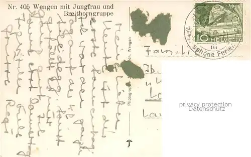 AK / Ansichtskarte Wengen__BE mit Jungfrau und Breithorngruppe 
