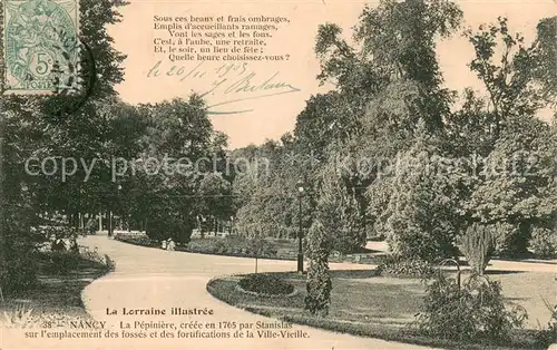 AK / Ansichtskarte Nancy_54 La Pepiniere creee en 1765 par Stanislas sur lemplacement des fosses et des fortifications de la Ville Vieille 