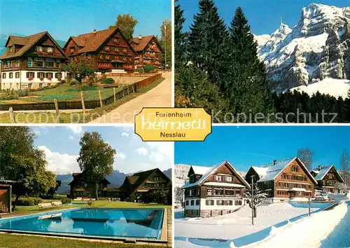 AK / Ansichtskarte Nesslau_SG Ferienheim Heimetli Schwimmbad Panorama 