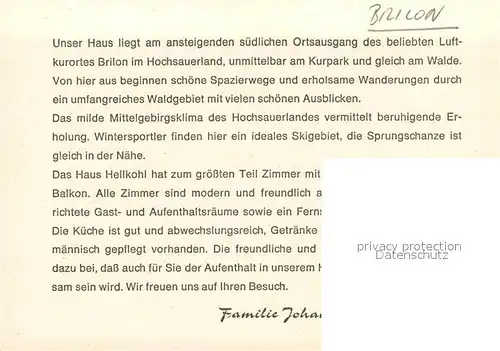 AK / Ansichtskarte Brilon Cafe Pension Haus Hellhohl Brilon