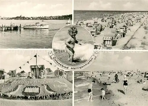 AK / Ansichtskarte Heiligenhafen_Ostseebad Bootsanleger Strandleben Heiligenhafen_Ostseebad