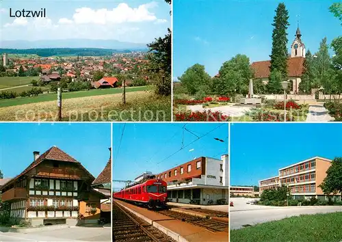 AK / Ansichtskarte Lotzwil_Lotzwyl_BE Panorama Dorfplatz und Kirche Stoeckli Bahnhof Schulhaus 