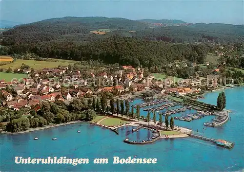 AK / Ansichtskarte Unteruhldingen_Bodensee Fliegeraufnahme Gesamt mit Hafen 