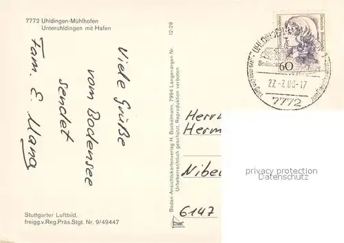 AK / Ansichtskarte Unteruhldingen_Bodensee Fliegeraufnahme Gesamt mit Hafen 