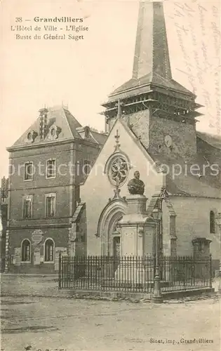 AK / Ansichtskarte Grandvilliers_Eure Hotel de Ville Eglise Buste du General Saget Grandvilliers Eure