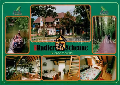 AK / Ansichtskarte Burg_Spreewald Radlerscheune Gaestehaus Pension Kahnfahrt Waldweg Burg Spreewald