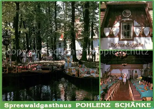 AK / Ansichtskarte Burg_Kauper Spreewaldgasthaus Pohlenz Festsaal Wasserstrasse Kahnfahrt Trachten Burg Kauper
