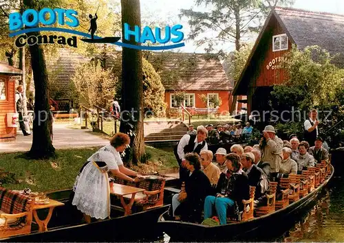 AK / Ansichtskarte Burg_Spreewald Bootshaus Conrad Kahnfaehre Wasserstrasse Burg Spreewald