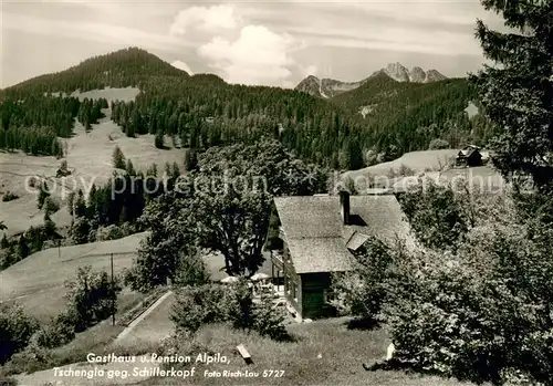 AK / Ansichtskarte Tschengla_Vorarlberg Gasthaus Pension Alpila gegen Schillerkopf Alpen 
