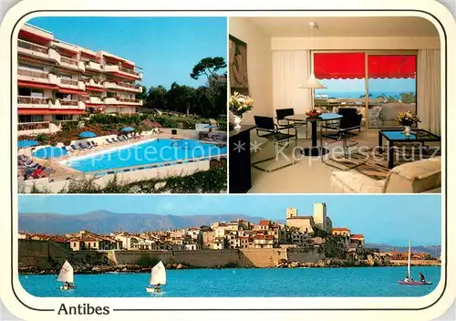 AK / Ansichtskarte Antibes_Alpes_Maritimes Ansicht vom Meer aus Hotel Swimmingpool Antibes_Alpes_Maritimes