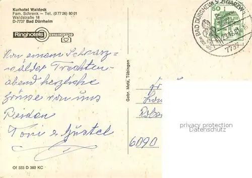 AK / Ansichtskarte Bad_Duerrheim Kurhotel Waldeck Aussenansicht Bad_Duerrheim