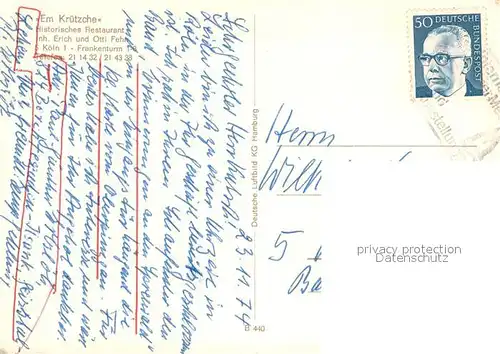 AK / Ansichtskarte Koeln__Rhein Historisches Restaurant Em Kruetzche Innenansicht 