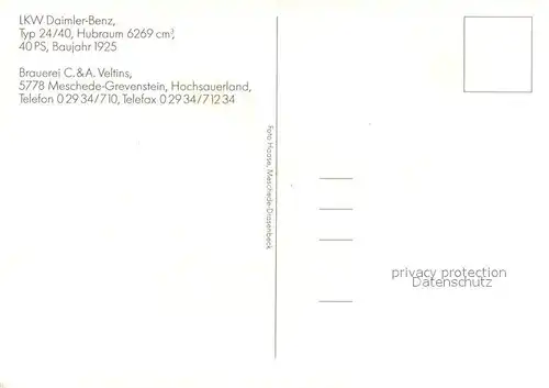 AK / Ansichtskarte Grevenstein LKW Daimler Benz Typ 24 40 Baujahr 1925 Automobile Brauerei Veltins Grevenstein