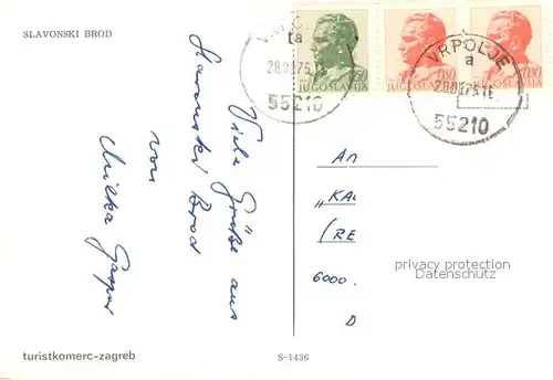 AK / Ansichtskarte Slavonskog_Broda Strassenpartie Gaststaette Busbahnhof Partie an der Save 