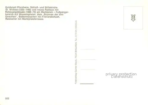 AK / Ansichtskarte Pforzheim Schloss  und Stiftskirche St. Michael Rathaus Ratssaalgebaeude Marktplatz Fussgaengerzone Wasserspiele Pforzheim