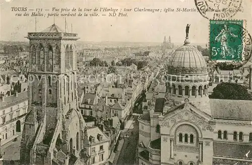 AK / Ansichtskarte Tours_37 Vue prise de la tour de lHorloge tour Charlemagne Eglise St Martin Rue des Halles Partie nord est de la ville 