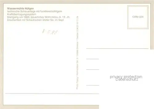 AK / Ansichtskarte Hoefgen_Grimma Wassermuehle Technische Schauanlage Baeuerliches Wohnmilieu Drachenfest 