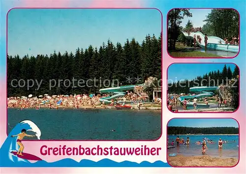 AK / Ansichtskarte Ehrenfriedersdorf_Erzgebirge Greifenbachstauweiher Badestrand Rutschbahn Ehrenfriedersdorf