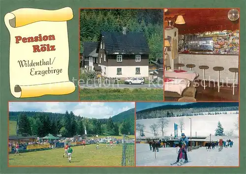 AK / Ansichtskarte Wildenthal_Eibenstock Pension und Bar zur Nuss Fussballplatz Wintersport Skilift Wildenthal_Eibenstock