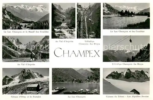 AK / Ansichtskarte Champex_Lac_VC Massif des Combins Val dArpetta Le Lac Champex Telesiege La Breya Cabane dOrny et le Portalet Cabane du Trient Les Aiguilles Dorees 