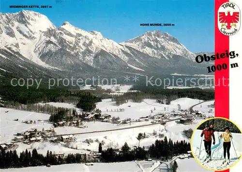 AK / Ansichtskarte Obsteig_Tirol Panorama Wintersportort mit Mieminger Kette Hohe Munde Alpen Loipe Langlauf Obsteig_Tirol