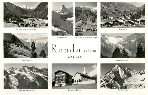 AK / Ansichtskarte Randa_VS mit Breithorn Matterhorn Weisshorn Bisgletscher Mischabelgruppe Kirche 