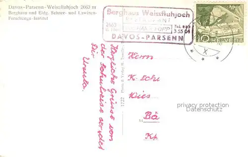 AK / Ansichtskarte Davos_Parsenn_GR Berghaus Weissfluhjoch mit Eidg Schnee und Lawinen Forschungs Institut Davos_Parsenn_GR