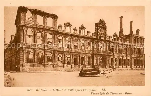 AK / Ansichtskarte Reims_51 Hotel de Ville apres l incendie 