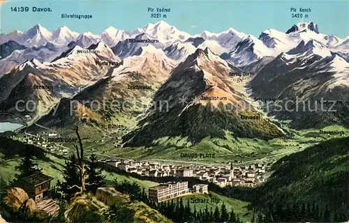 AK / Ansichtskarte Davos_Dorf_GR Gesamtansicht mit Bergpanorama Davos_Dorf_GR