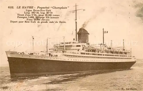 AK / Ansichtskarte Dampfer_Oceanliner Le havre "Champlain" 