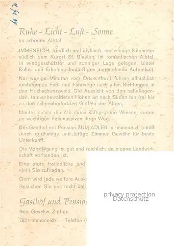 AK / Ansichtskarte Immeneich Gasthaus zum Adler Gastraum Immeneich