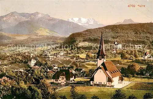 AK / Ansichtskarte Spiez_Thunersee_BE Panorama mit Kirche Spiez_Thunersee_BE