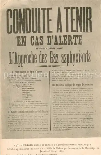 AK / Ansichtskarte Reims_51 dans ses annees de bombardements 1914 17 Affiche apposee sur les murs de la Ville de Reims par les soins de la Municipalite Janvier   Fevrier 1916 