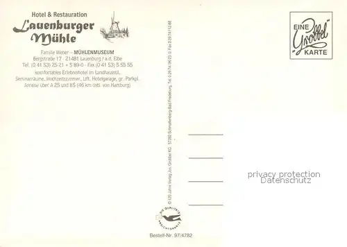 AK / Ansichtskarte Lauenburg_Elbe Hotel Restaurant Lauenburger Muehle Lauenburg Elbe