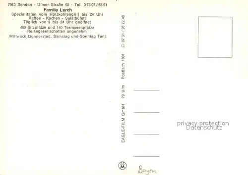 AK / Ansichtskarte Senden_Iller Rotisserie Rustical Restaurant Moebel Inhofer Senden_Iller