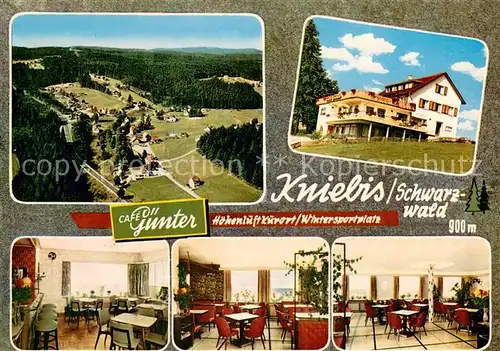 AK / Ansichtskarte Kniebis_Freudenstadt Cafe Guenter Gastraum Luftkurort Schwarzwald Luftbild Kniebis_Freudenstadt