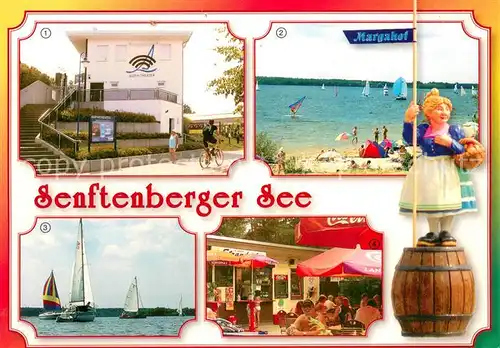 AK / Ansichtskarte Senftenberg_Niederlausitz Senftenberger See Amphitheater Strand Buchwalde Segelregatta Imbiss Dicke Marga Margahof Senftenberg_Niederlausitz