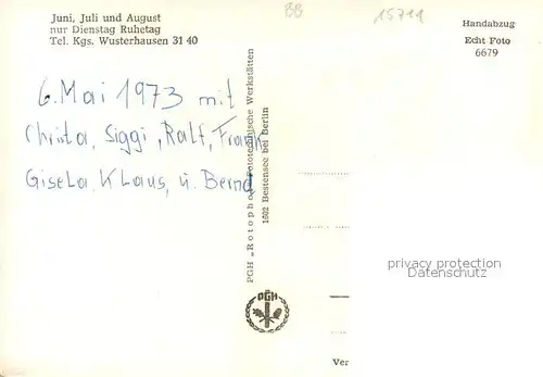 AK / Ansichtskarte Wusterhausen_Dosse HOG Seeschloesschen Gaststaette Handabzug Wusterhausen_Dosse