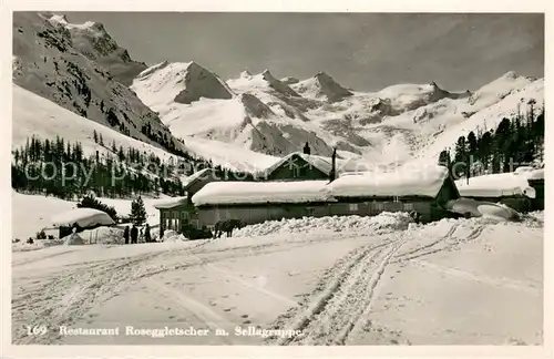 AK / Ansichtskarte Sellagruppe Restaurant Roseggletscher im Winter Sellagruppe