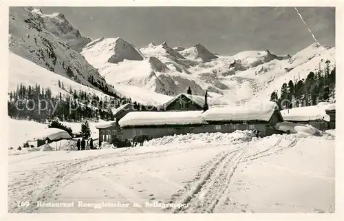 AK / Ansichtskarte Sellagruppe Restaurant Roseggletscher im Winter Sellagruppe