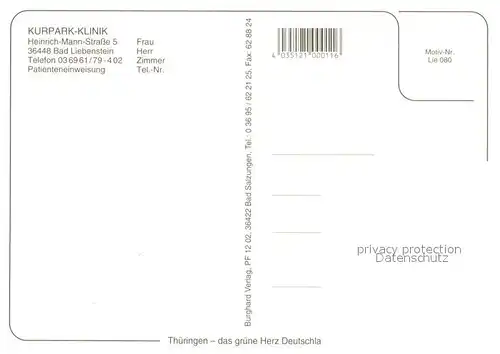 AK / Ansichtskarte Bad_Liebenstein Kurpark Klinik Dr. Lauterbach Bad_Liebenstein