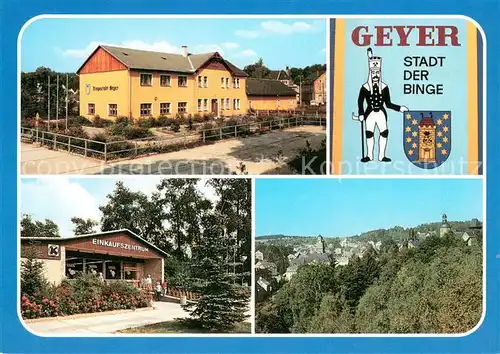 AK / Ansichtskarte Geyer Busbahnhof Konsum Kaufhalle Blick von der Binge Geyer