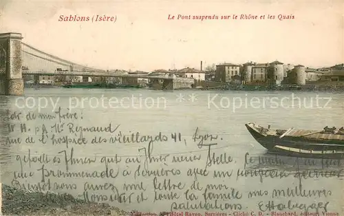 AK / Ansichtskarte Sablons_33_Gironde Le Pont suspendu sur le Rhone et les Quais 