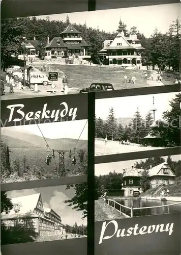 AK / Ansichtskarte Pustevny_Radhosti Berghotels Freibad Sessellift Pustevny_Radhosti
